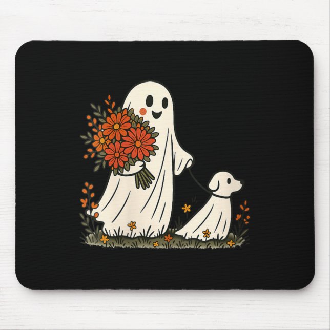 Womens Ghost Walking Dog Spooky Funny Halloween Mouse Mat (Front)