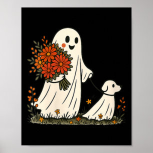 Womens Ghost Walking Dog Spooky Funny Halloween Poster