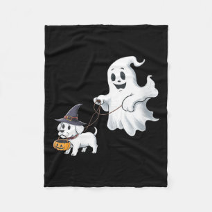 Womens Ghost Walks The Dog Halloween V-Neck Fleece Blanket