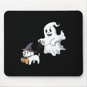 Womens Ghost Walks The Dog Halloween V-Neck Mouse Mat