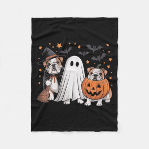 Womens Ghost Witch Pumpkin English Bulldog Dog Fleece Blanket