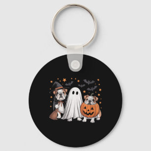 Womens Ghost Witch Pumpkin English Bulldog Dog Key Ring