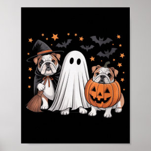 Womens Ghost Witch Pumpkin English Bulldog Dog Poster