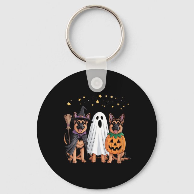 Womens Ghost Witch Pumpkin German Shepherd Dog Key Ring (Front)