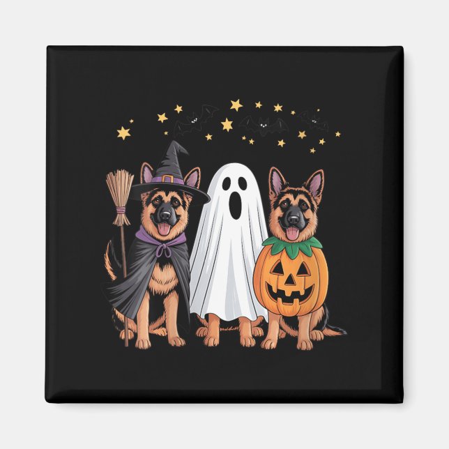 Womens Ghost Witch Pumpkin German Shepherd Dog Magnet (Front)