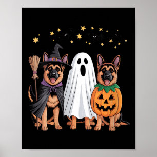 Womens Ghost Witch Pumpkin German Shepherd Dog Poster
