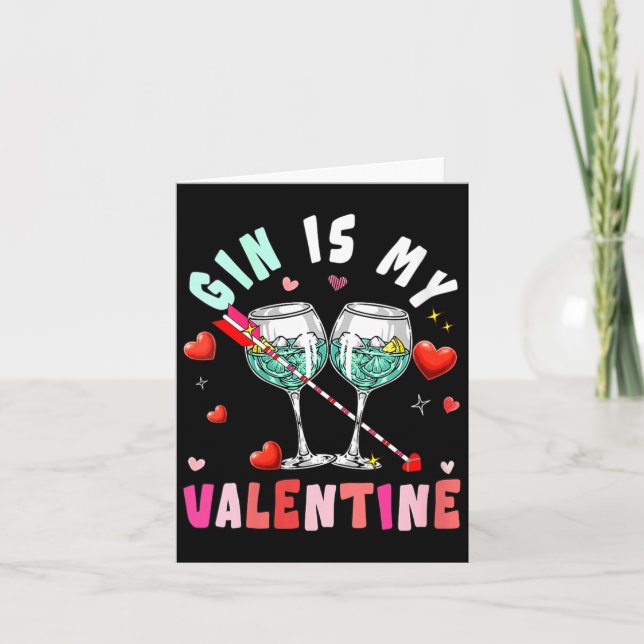 Women's Gin Is My Valentine Hearts Matching Drinke Card (Front)