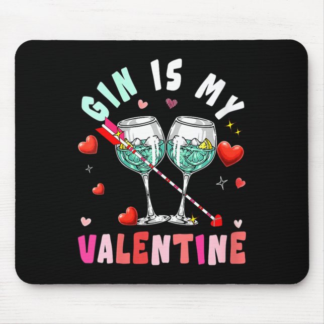 Women's Gin Is My Valentine Hearts Matching Drinke Mouse Mat (Front)