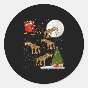 Womens Giraffe Santa Sleigh Flying Funny Magical C Classic Round Sticker