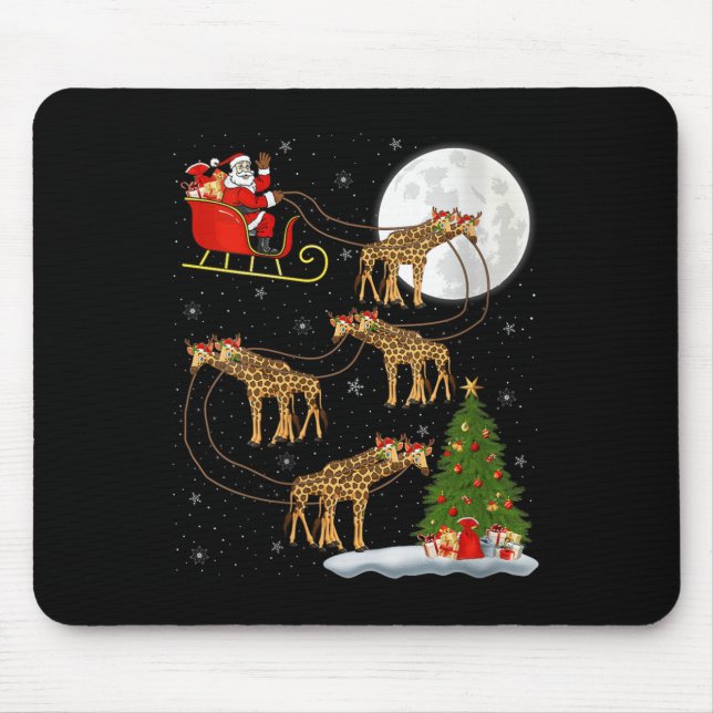Womens Giraffe Santa Sleigh Flying Funny Magical C Mouse Mat (Front)