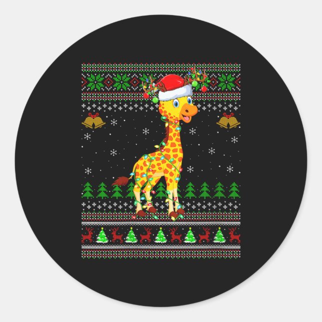 Womens Giraffe Ugly Christmas Sweaters Holiday San Classic Round Sticker (Front)