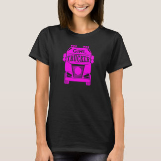 Womens Girl Trucker Hot Pink Truck Driver T-Shirt