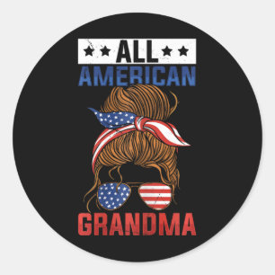 Womens Girls All American Grandma 4th Of July Classic Round Sticker