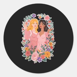 Womens Girls Friendship Bloom Ies Sisterhood Toget Classic Round Sticker