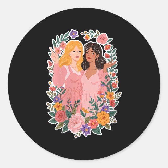 Womens Girls Friendship Bloom Ies Sisterhood Toget Classic Round Sticker (Front)