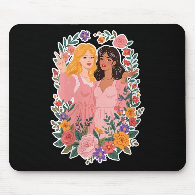 Womens Girls Friendship Bloom Ies Sisterhood Toget Mouse Mat (Front)