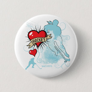 Women's Girls Hockey Heart Love Hockey Flare 6 Cm Round Badge