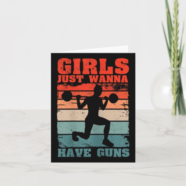 Womens Girls Just W Have Guns Funny Workout Girl G Card (Front)