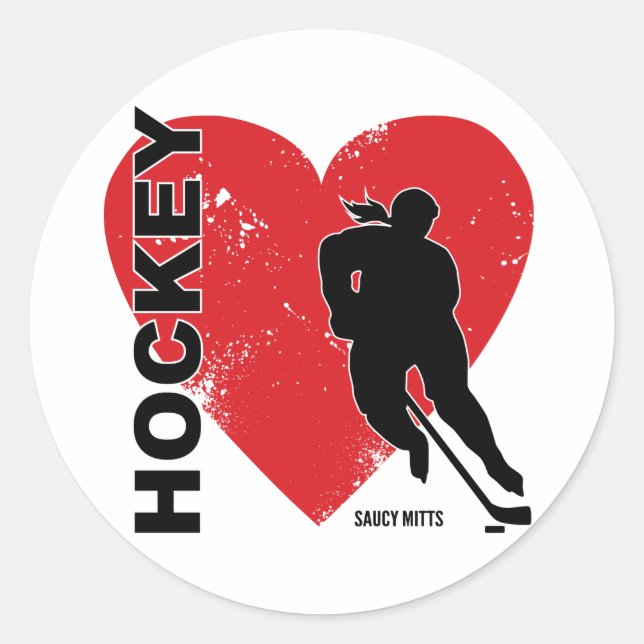 Women's Girls Love Heart Hockey Classic Round Sticker (Front)