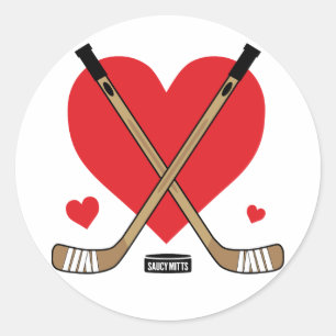 Women's Girls Love Heart Hockey Sticks Classic Round Sticker