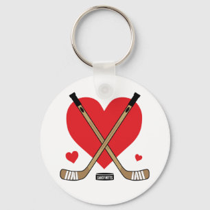Women's Girls Love Heart Hockey Sticks Key Ring