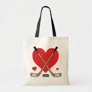 Women's Girls Love Heart Hockey Sticks Tote Bag