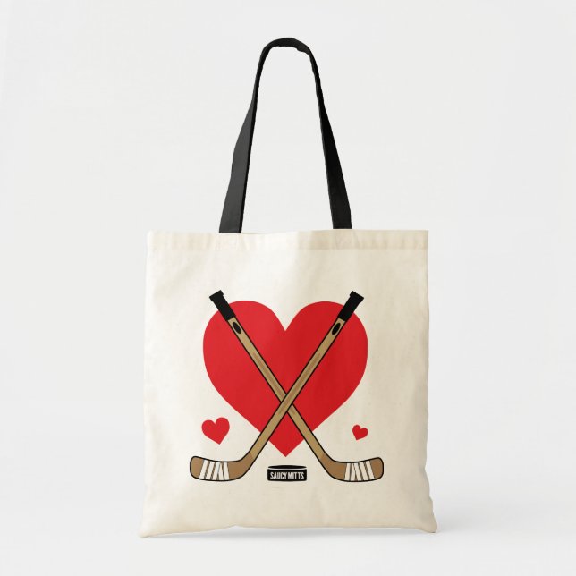 Women's Girls Love Heart Hockey Sticks Tote Bag (Front)