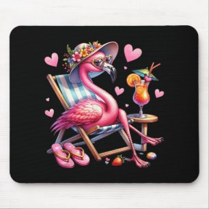 Womens Girls Pink Flamingo Beach Palm Tree Cute Fl Mouse Mat