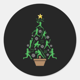 Women's Girls Softball Christmas Tree Classic Round Sticker