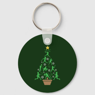 Women's Girls Softball Christmas Tree Key Ring