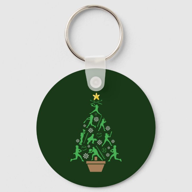 Women's Girls Softball Christmas Tree Key Ring (Front)