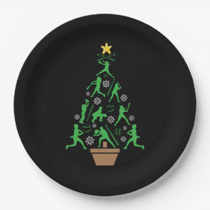 Women's Girls Softball Christmas Tree Paper Plate