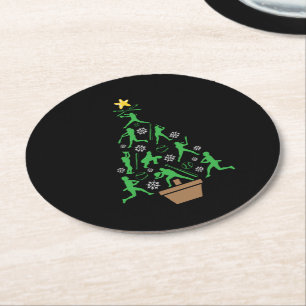 Women's Girls Softball Christmas Tree Round Paper Coaster