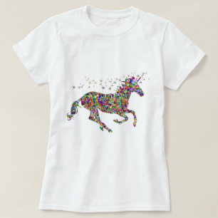 Womens Girls T-Shirt Colourful Mosaic Unicorn