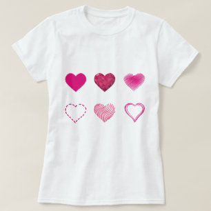 Womens Girls T-Shirt Pink Valentine's Hearts