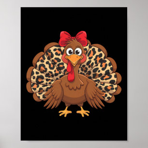 Womens Girls Thanksgiving Leopard Turkey Autumn Fa Poster