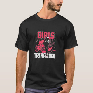 Womens Girls Tri Harder Triathlon Running Swimming T-Shirt