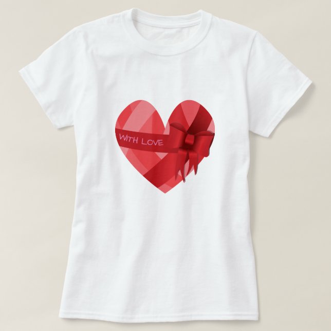 Womens Girls Valentine's T-Shirt Red Heart Love (Design Front)