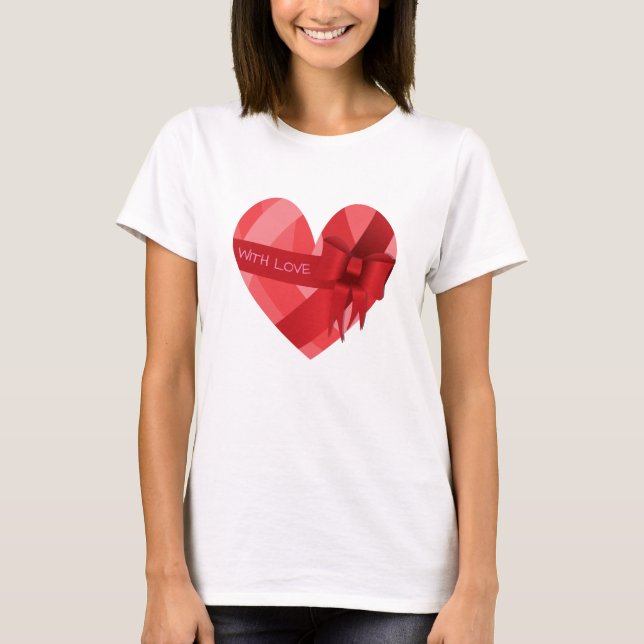 Womens Girls Valentine's T-Shirt Red Heart Love (Front)