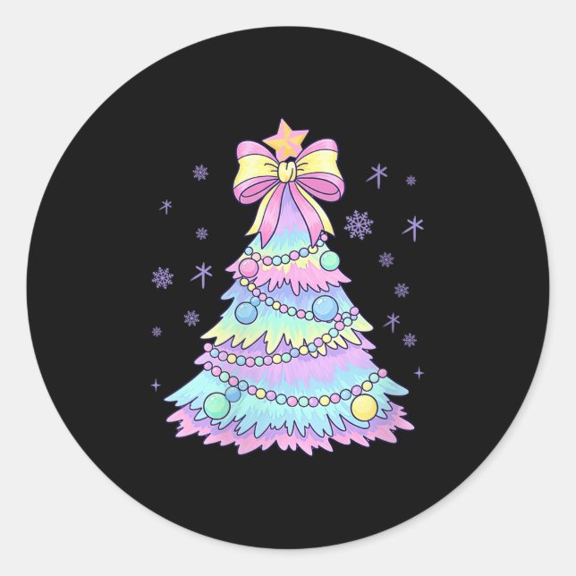 Womens Girly Christmas Tree Coquette Bow Jolly Xma Classic Round Sticker (Front)