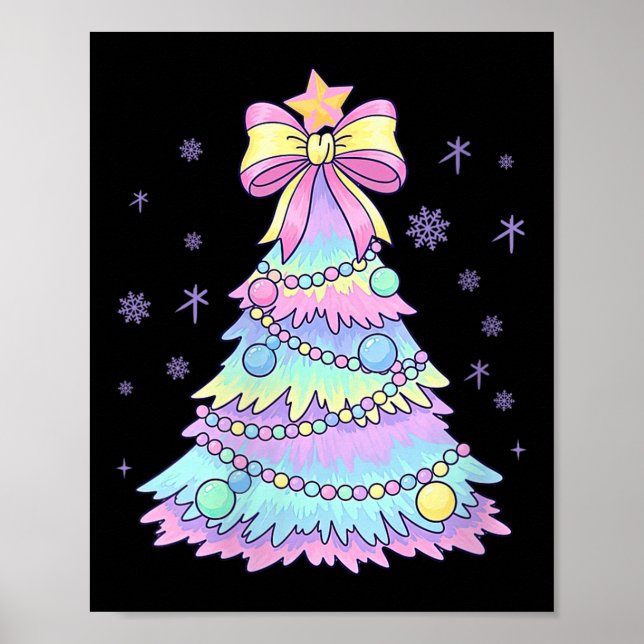Womens Girly Christmas Tree Coquette Bow Jolly Xma Poster (Front)