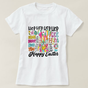 Womens Glitter Easter Bunny Typography T-Shirt