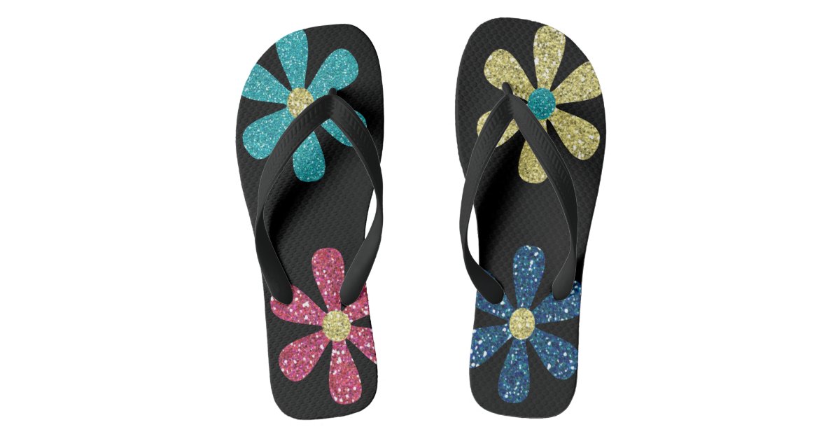 women's glitter floral flip flops Zazzle.co.uk