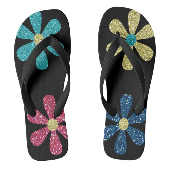 women's glitter floral flip flops (Footbed)