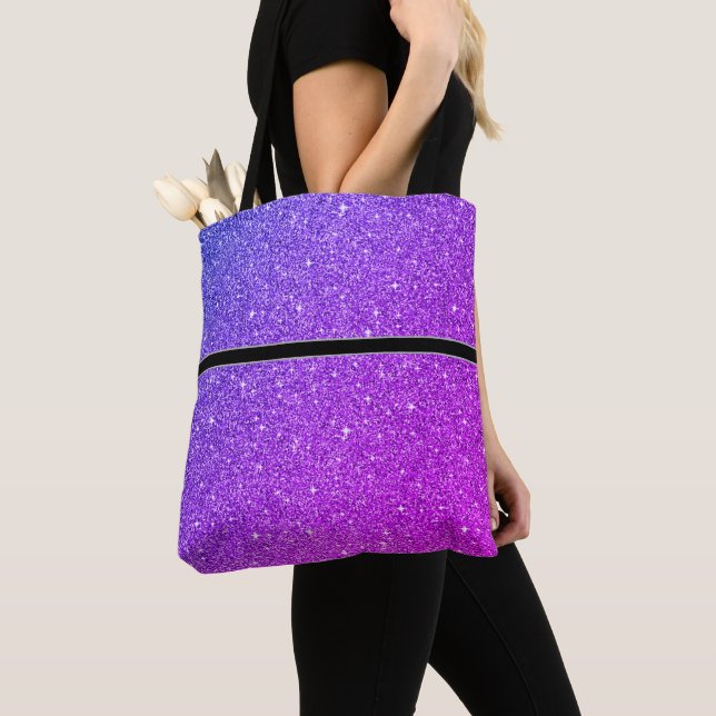 Women's Glitter Tote Bag With Black Stripe (Close Up)