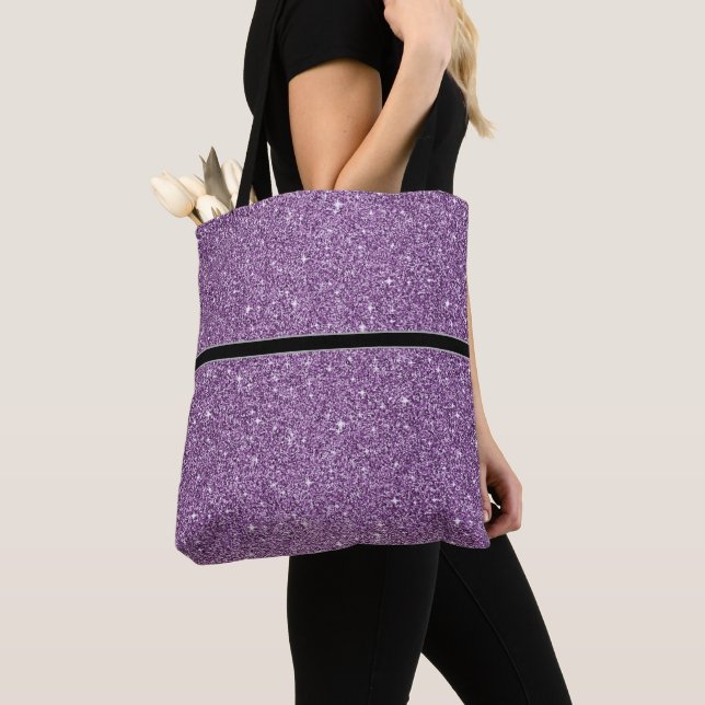 Women's Glitter Tote Bag With Black Stripe (Close Up)