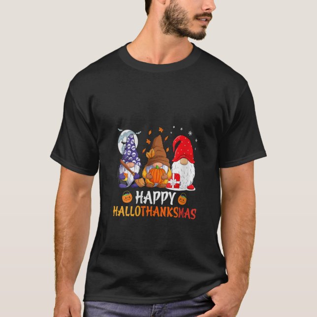 Womens Gnome Halloween Thanksgiving Christmas Happ T-Shirt (Front)