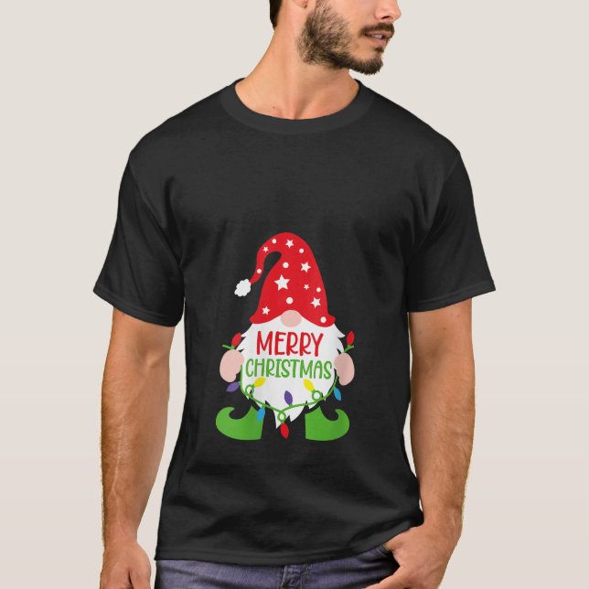 Womens Gnome Merry Christmas Lights Xmas Matching  T-Shirt (Front)