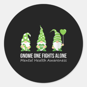 Womens Gnome One Fights Alone Mental Health Awaren Classic Round Sticker