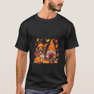 Womens Gnome Turkey Dachshund Thanksgiving Fall Le T-Shirt